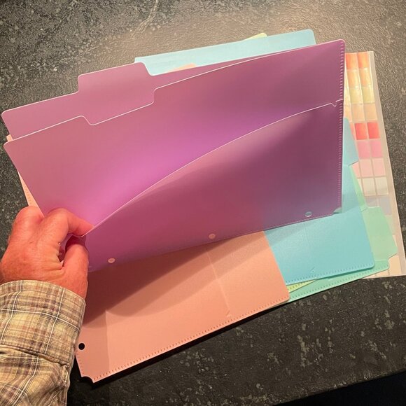 Set of Five 3-Ring Binder Dividers with Tabs, Pockets, Pastel, Durable (NWOT) - Picture 3 of 11